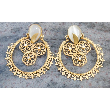 Ethnic Gold Plated Filigree Moonstone Earrings